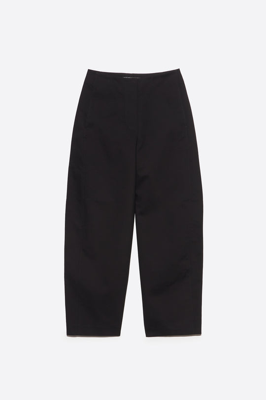 Black barrel trousers with decorative stitching