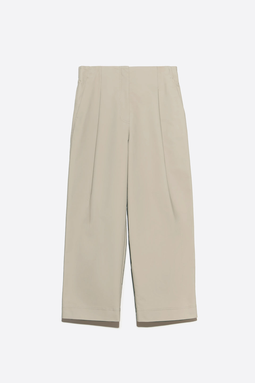 Light stone straight-leg pleated trousers