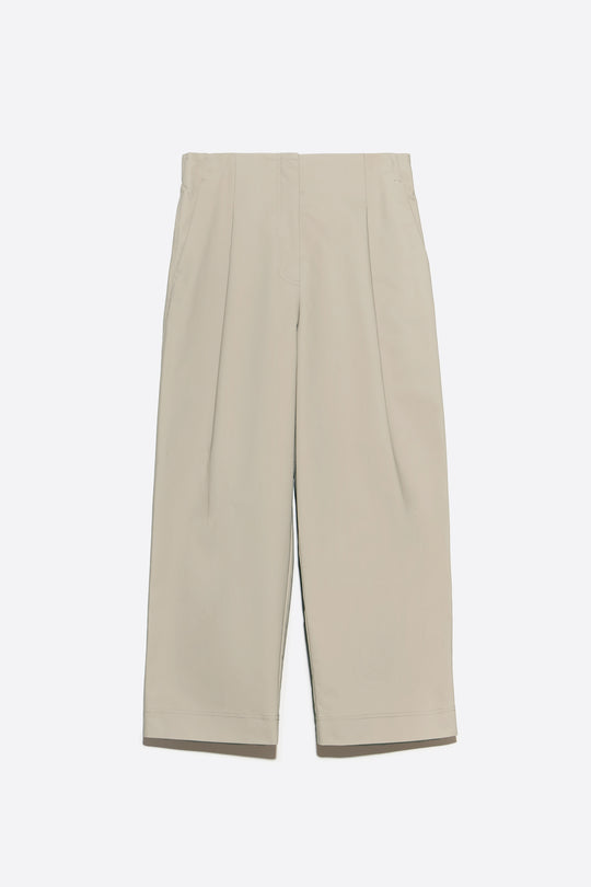 Light stone straight-leg pleated trousers