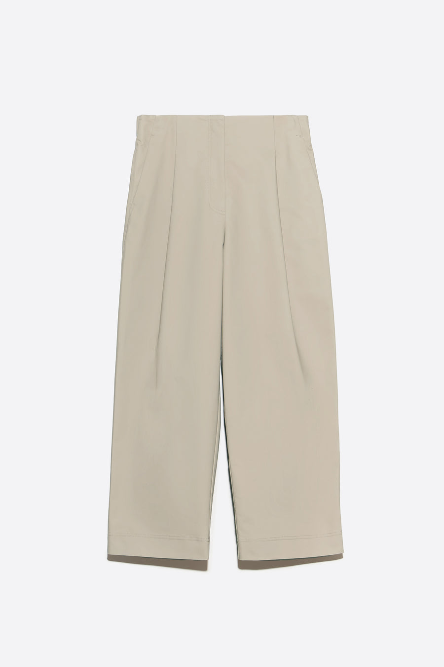 Light stone straight-leg pleated trousers