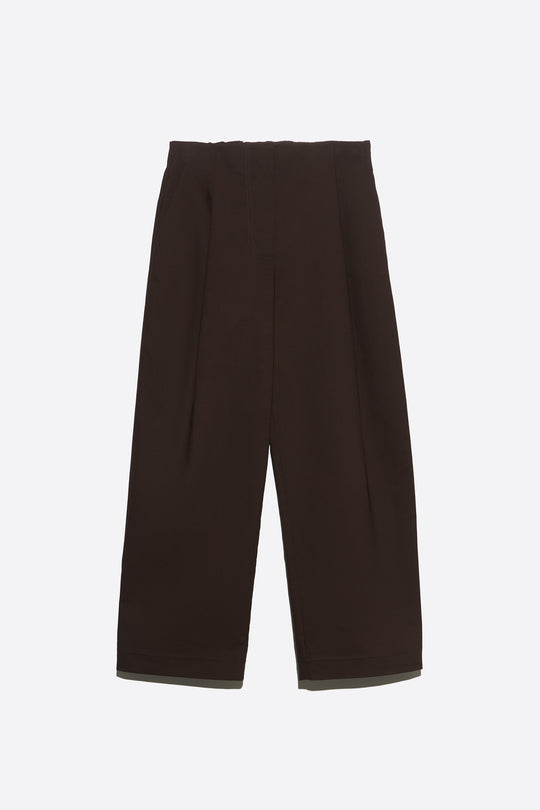Dark chocolate darted straight-leg trousers