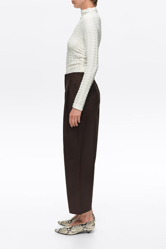 Dark chocolate darted straight-leg trousers