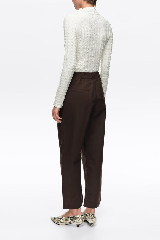 Dark chocolate darted straight-leg trousers