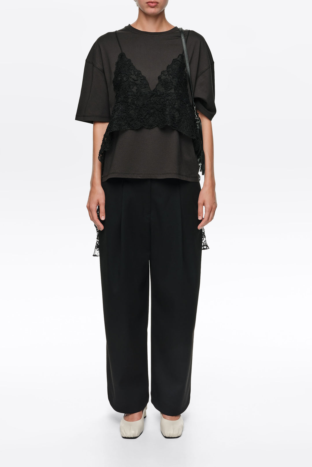 Long black darted trousers