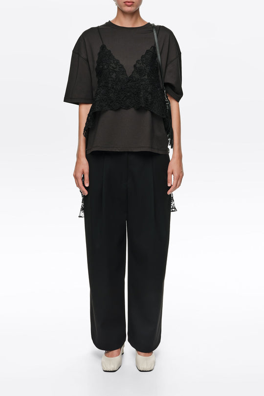 Long black darted trousers