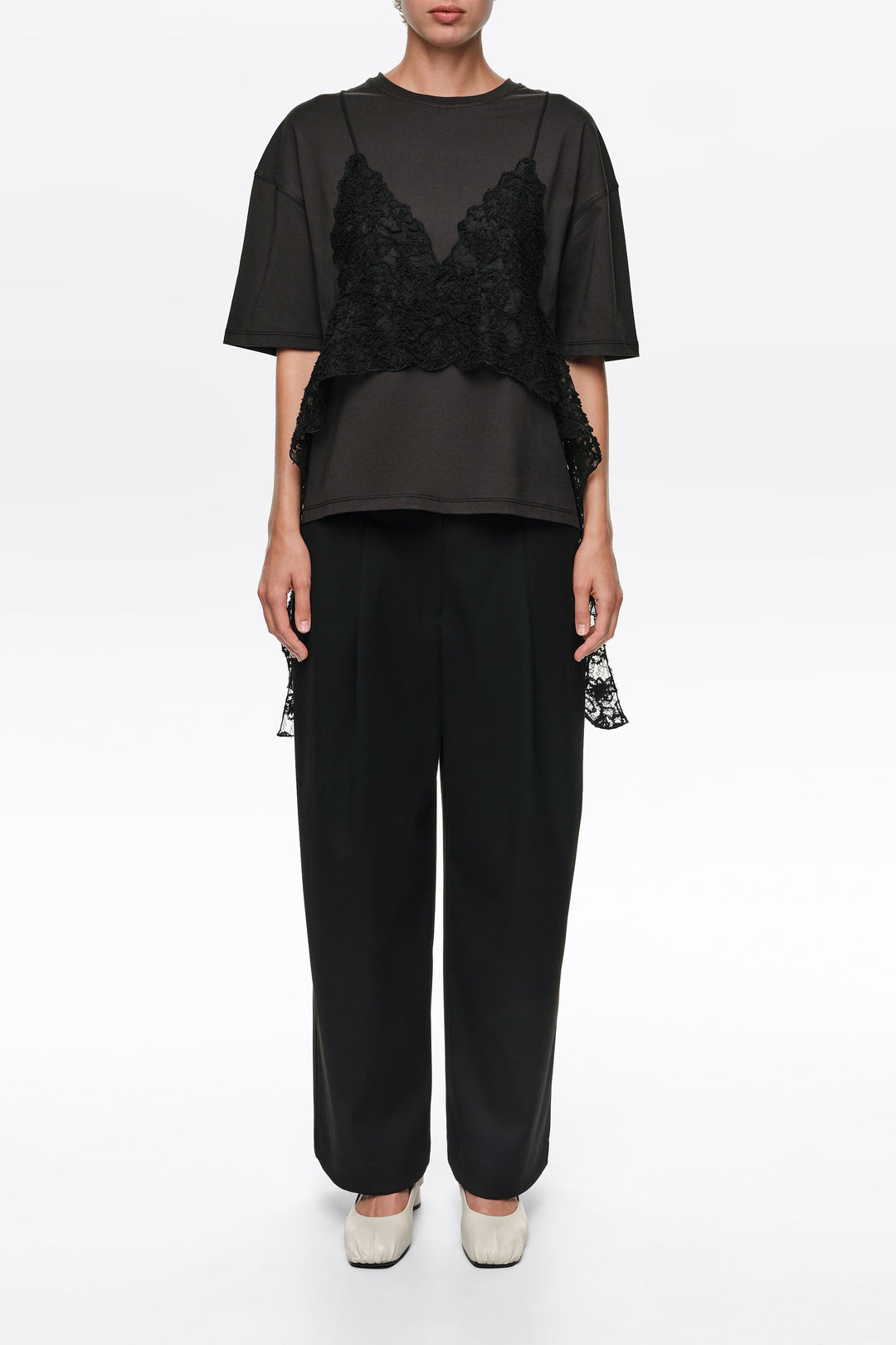 Long black darted trousers