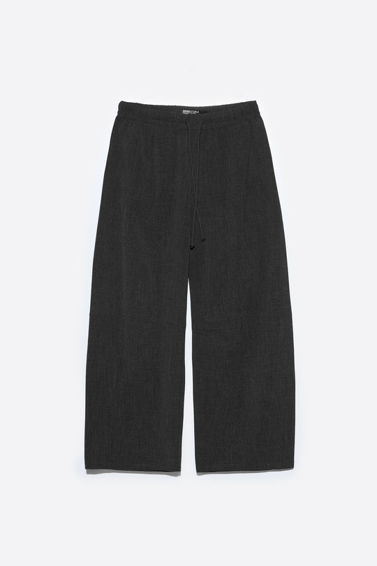 Dark gray melange fluid corduroy barrel leg trousers
