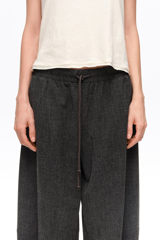 Dark gray melange fluid corduroy barrel leg trousers