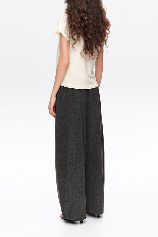 Dark gray melange fluid corduroy barrel leg trousers