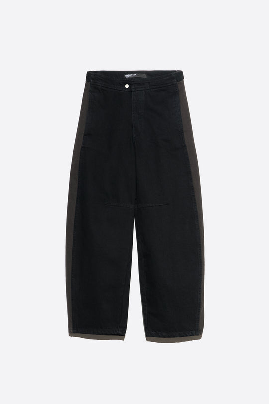 BARREL - Black two-tone adjustable waist denim trousers