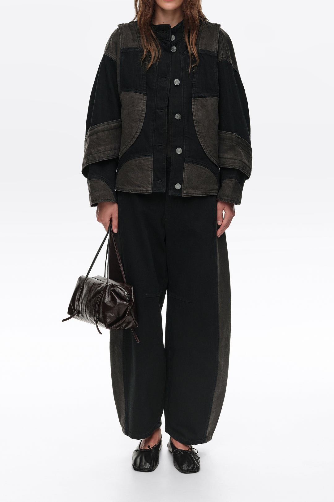 BARREL - Black two-tone adjustable waist denim trousers