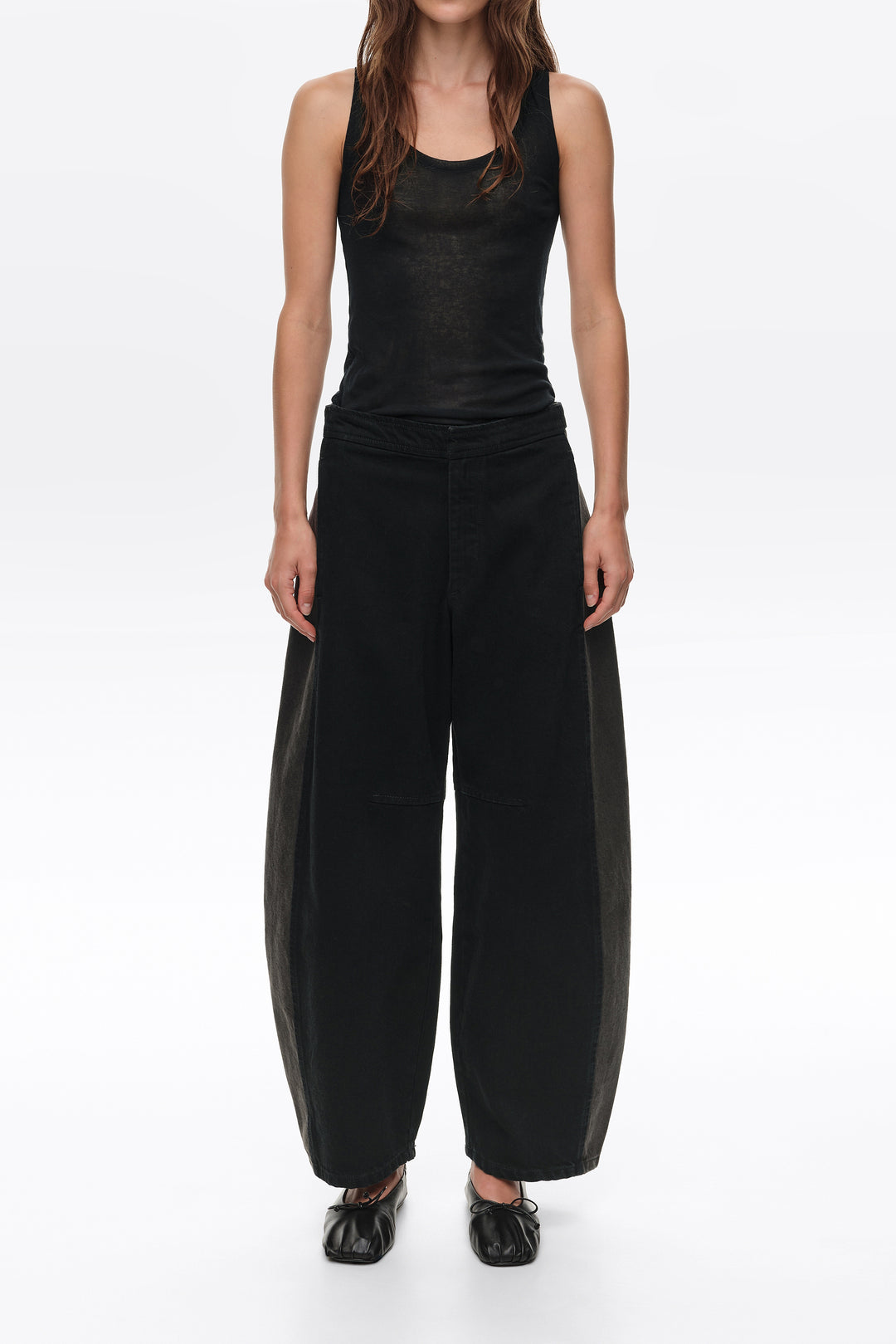 BARREL - Black two-tone adjustable waist denim trousers