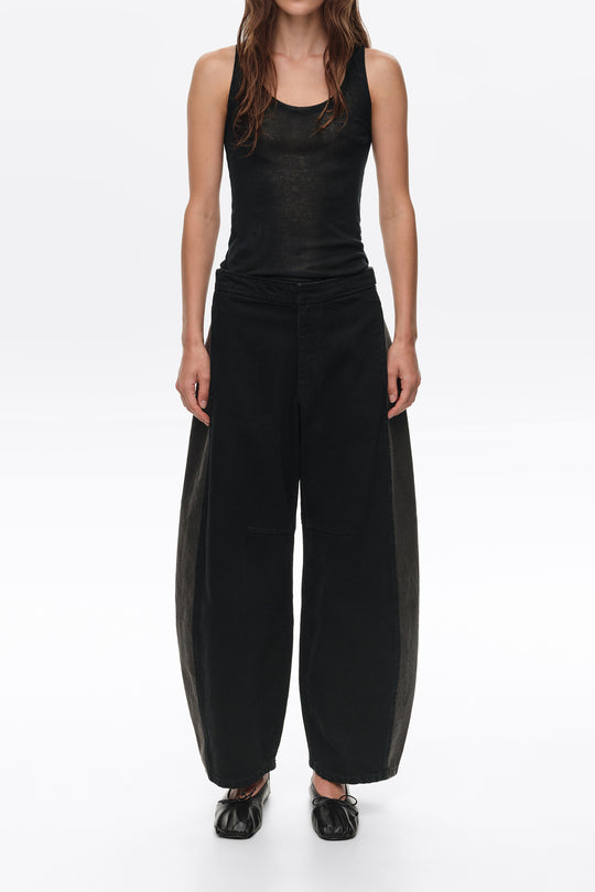 BARREL - Black two-tone adjustable waist denim trousers
