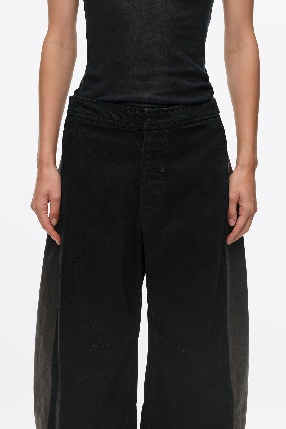 BARREL - Black two-tone adjustable waist denim trousers
