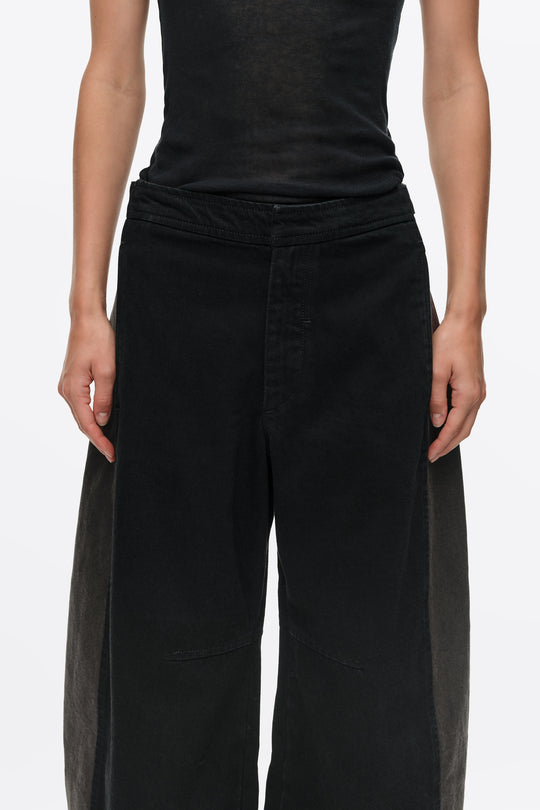 BARREL - Black two-tone adjustable waist denim trousers