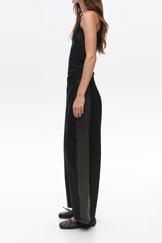 BARREL - Black two-tone adjustable waist denim trousers