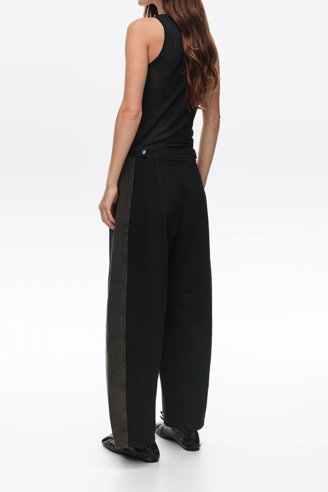 BARREL - Black two-tone adjustable waist denim trousers