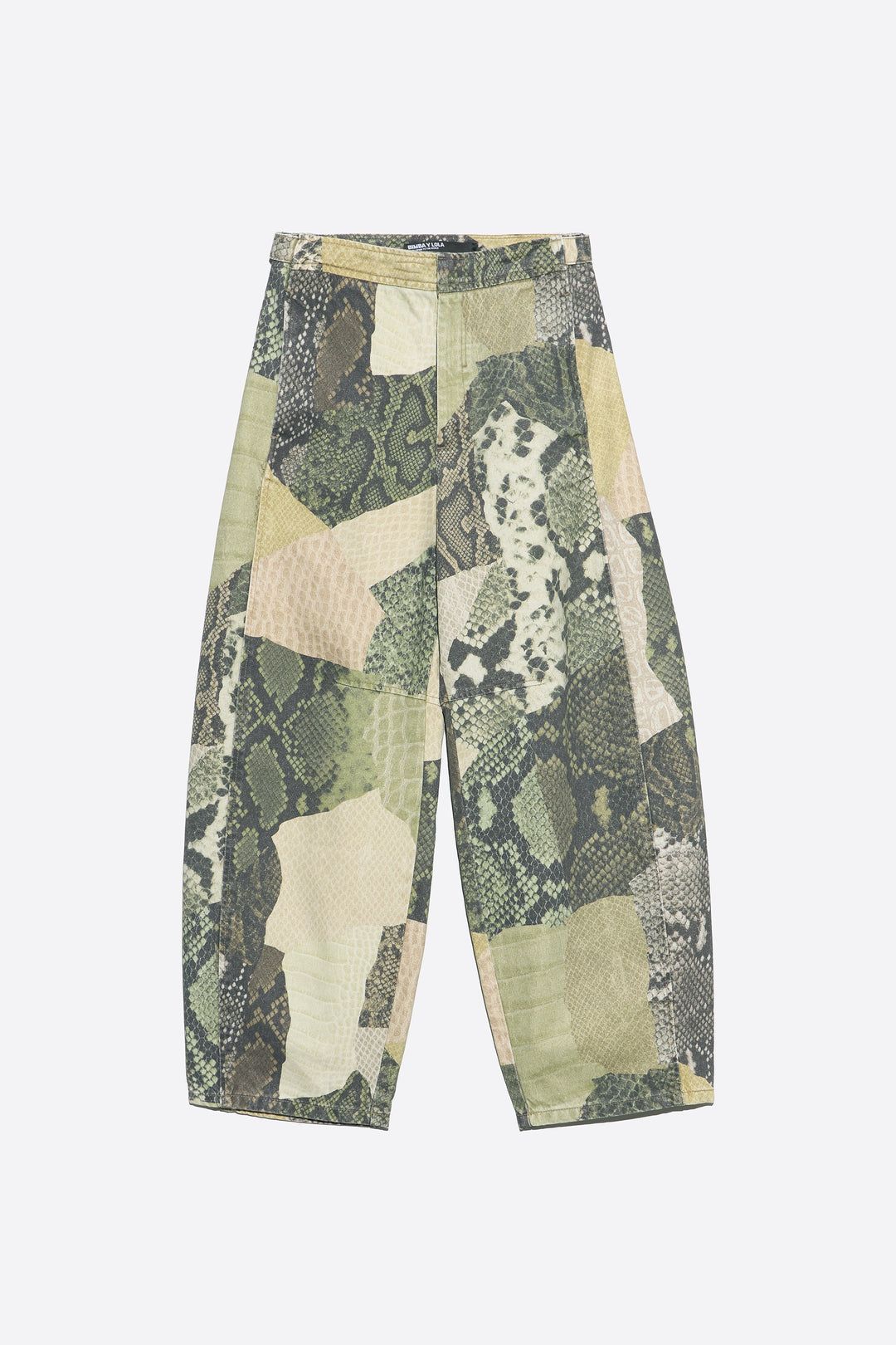BARREL- Green Snake patchwork adjustable waist denim trousers