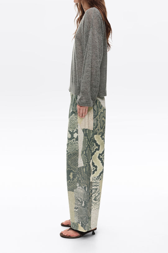 BARREL- Green Snake patchwork adjustable waist denim trousers