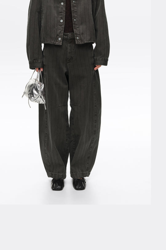 BARREL - Faded brown striped denim trousers