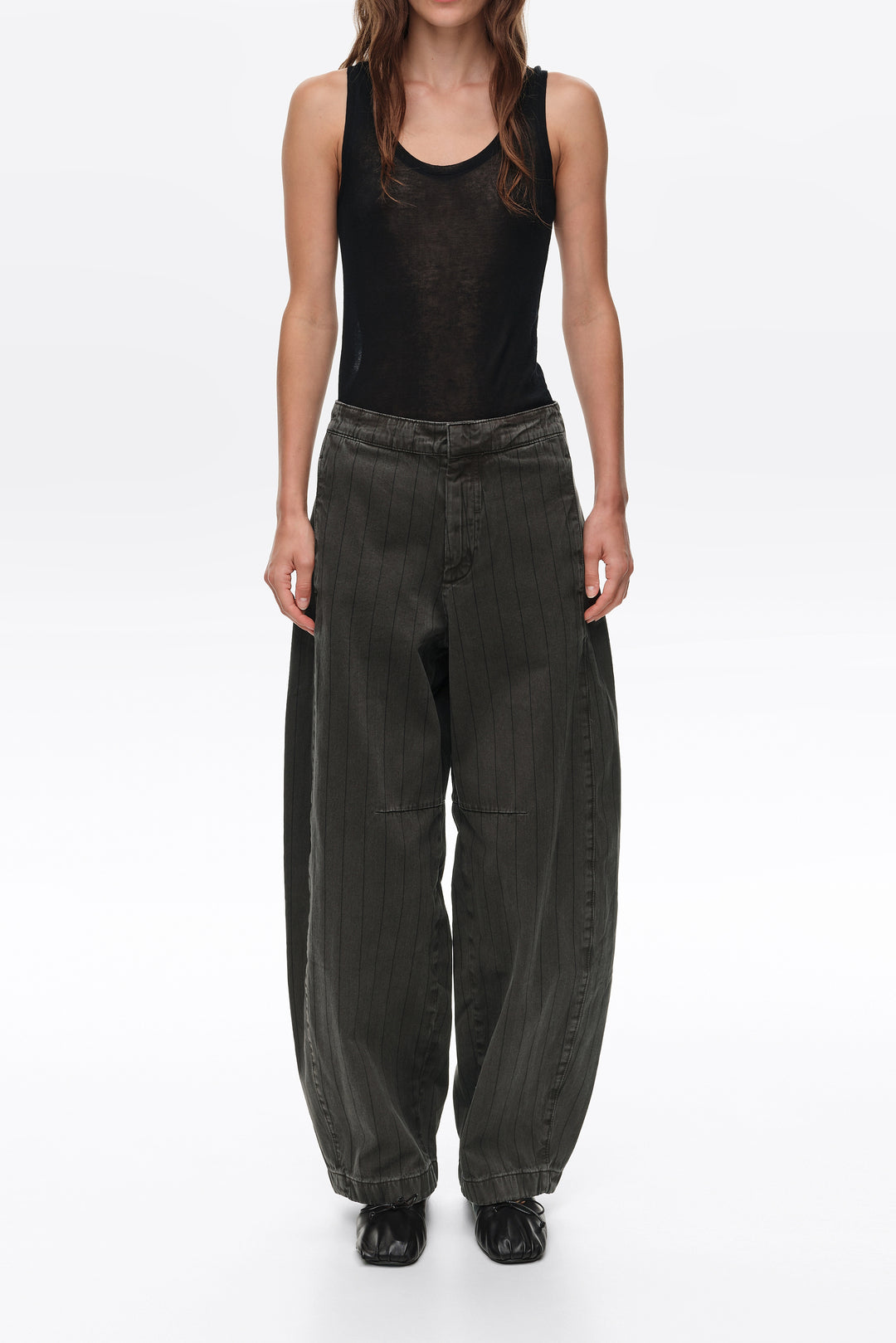 BARREL - Faded brown striped denim trousers