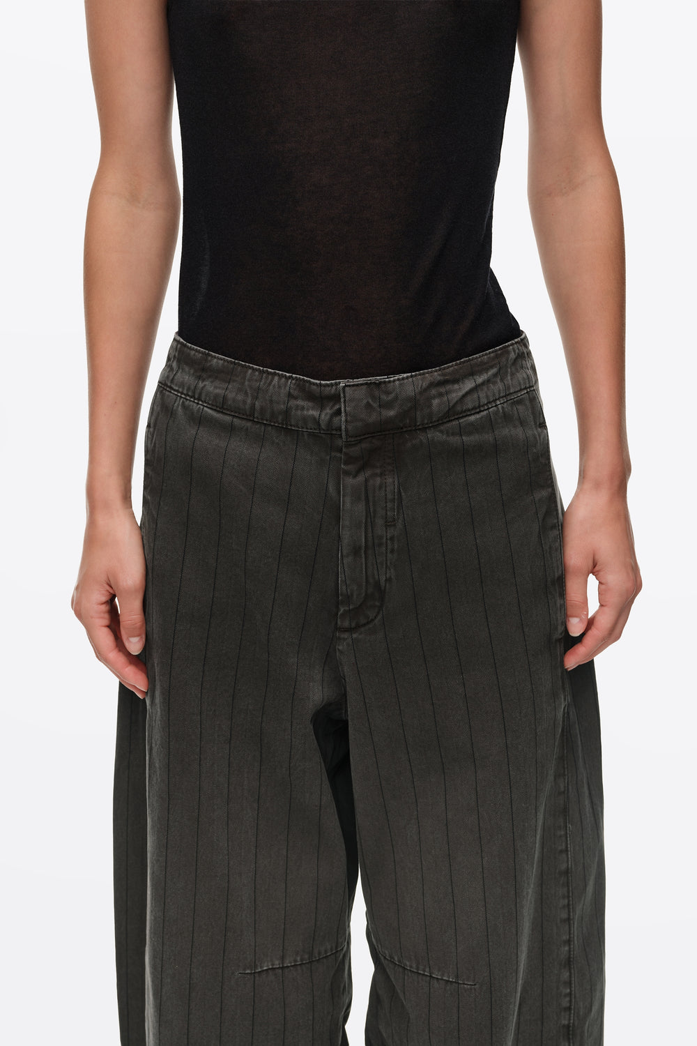 BARREL - Faded brown striped denim trousers