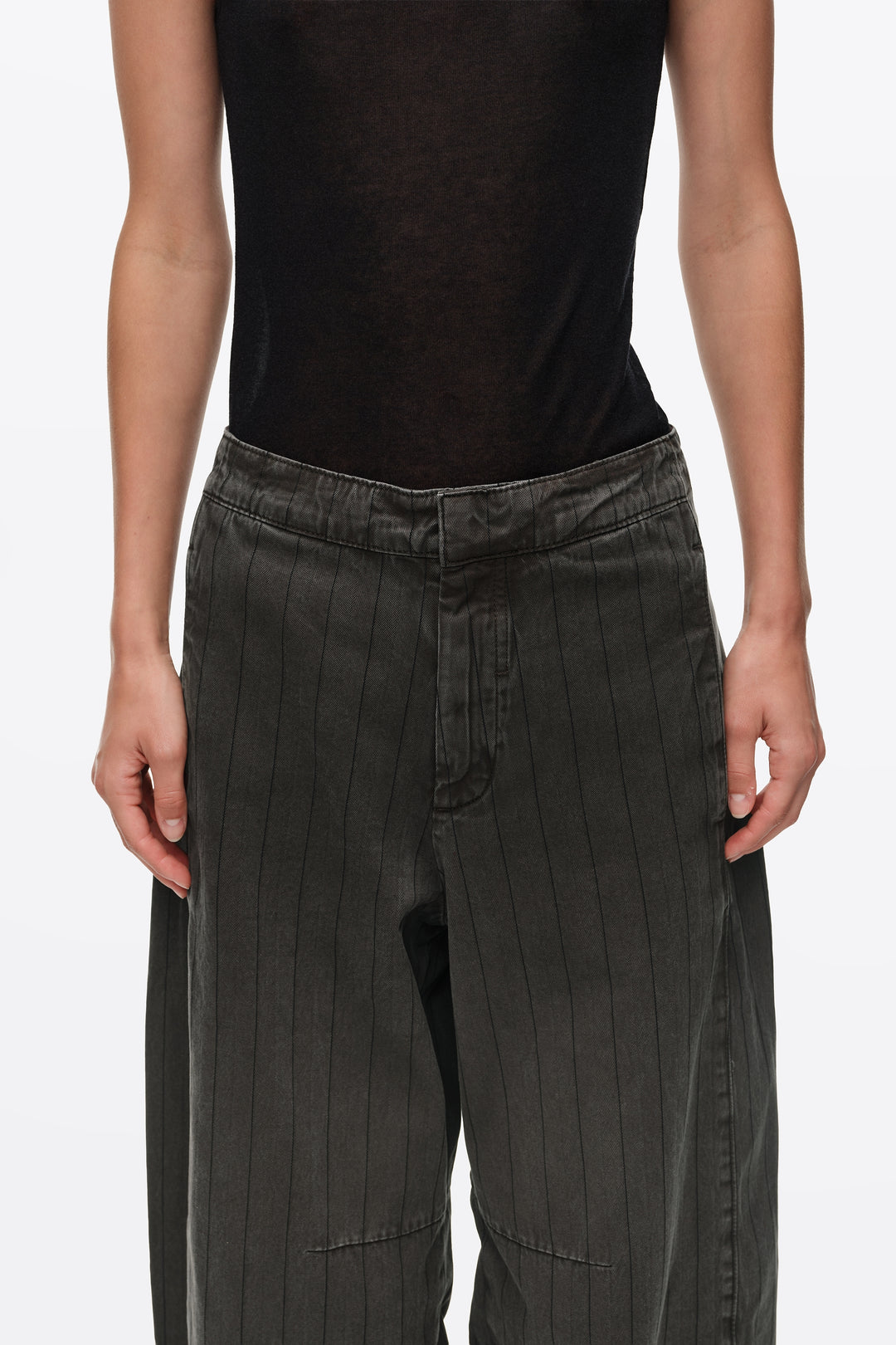 BARREL - Faded brown striped denim trousers
