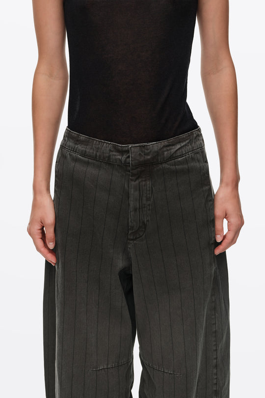 BARREL - Faded brown striped denim trousers