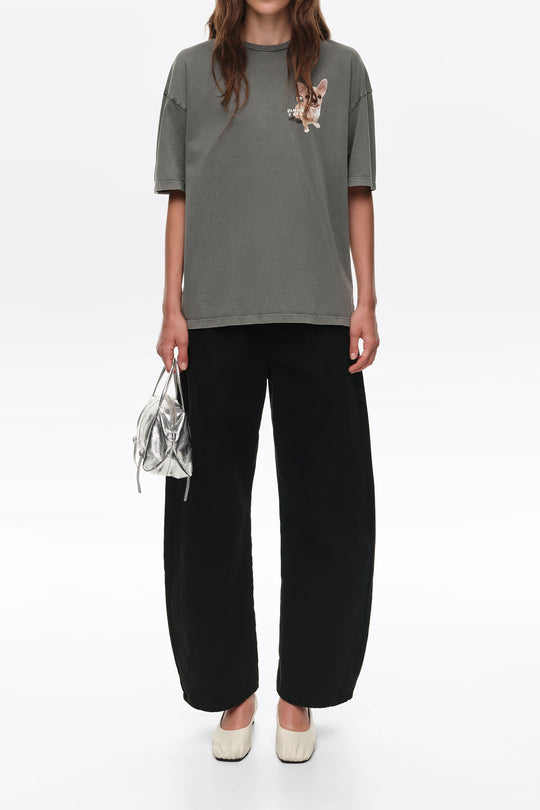 BARREL - Black denim trousers with buckle