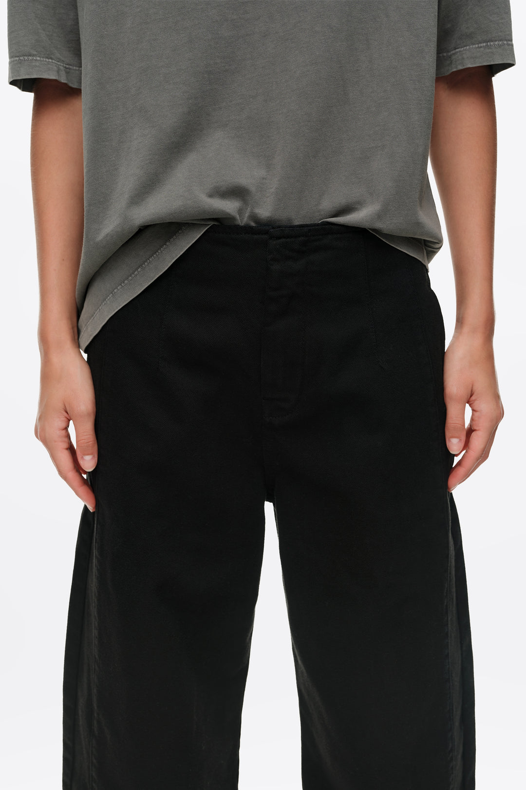 BARREL - Black denim trousers with buckle