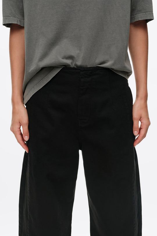 BARREL - Black denim trousers with buckle