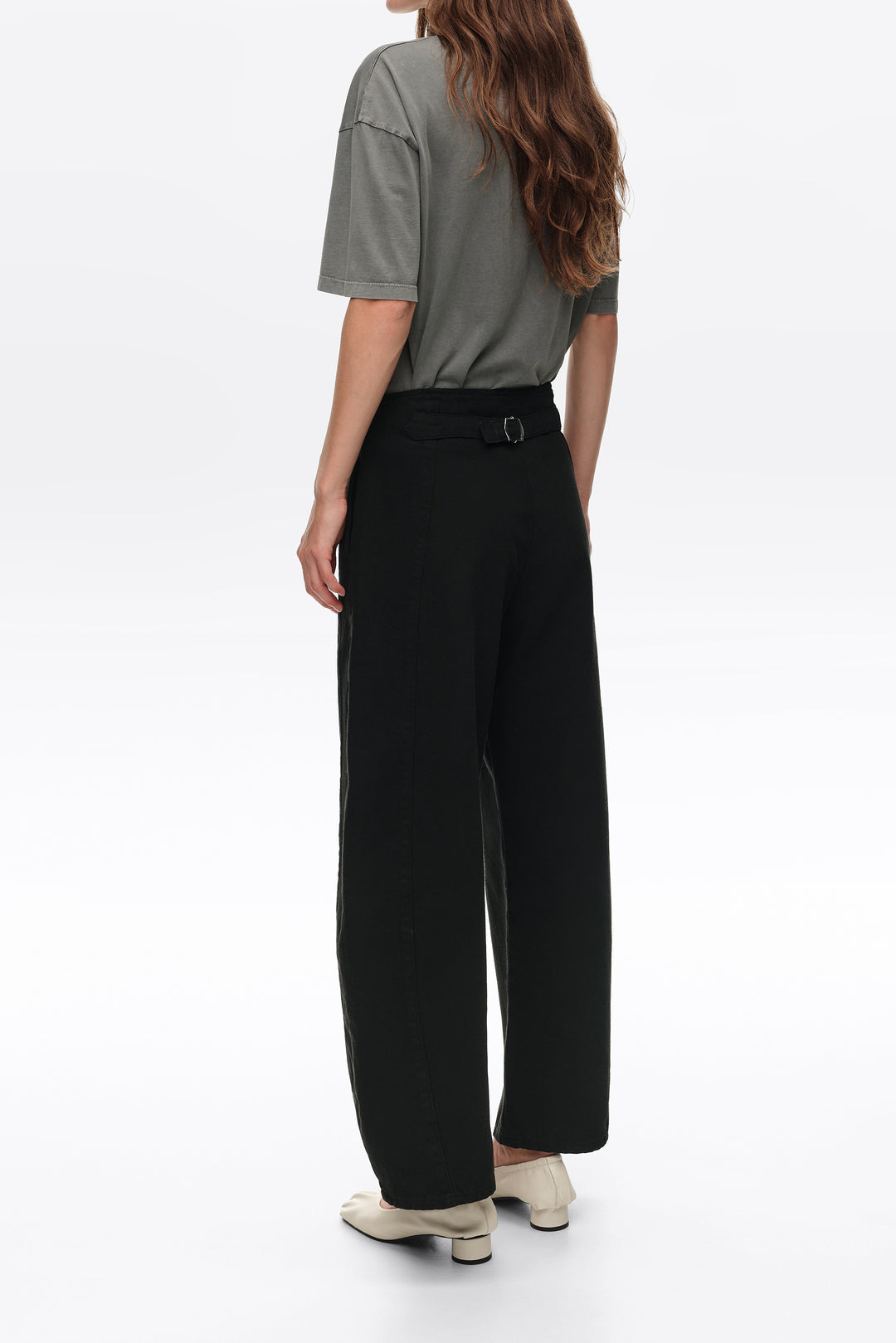 BARREL - Black denim trousers with buckle