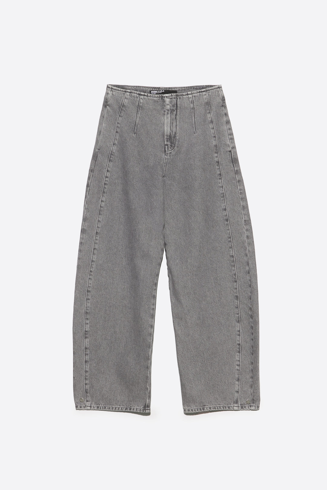 BARREL - Gray washed denim trousers with buckle