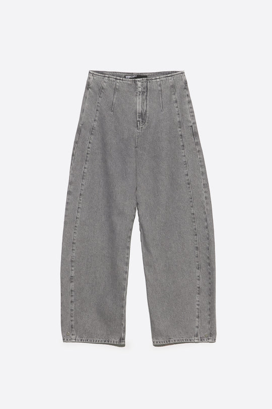 BARREL - Gray washed denim trousers with buckle