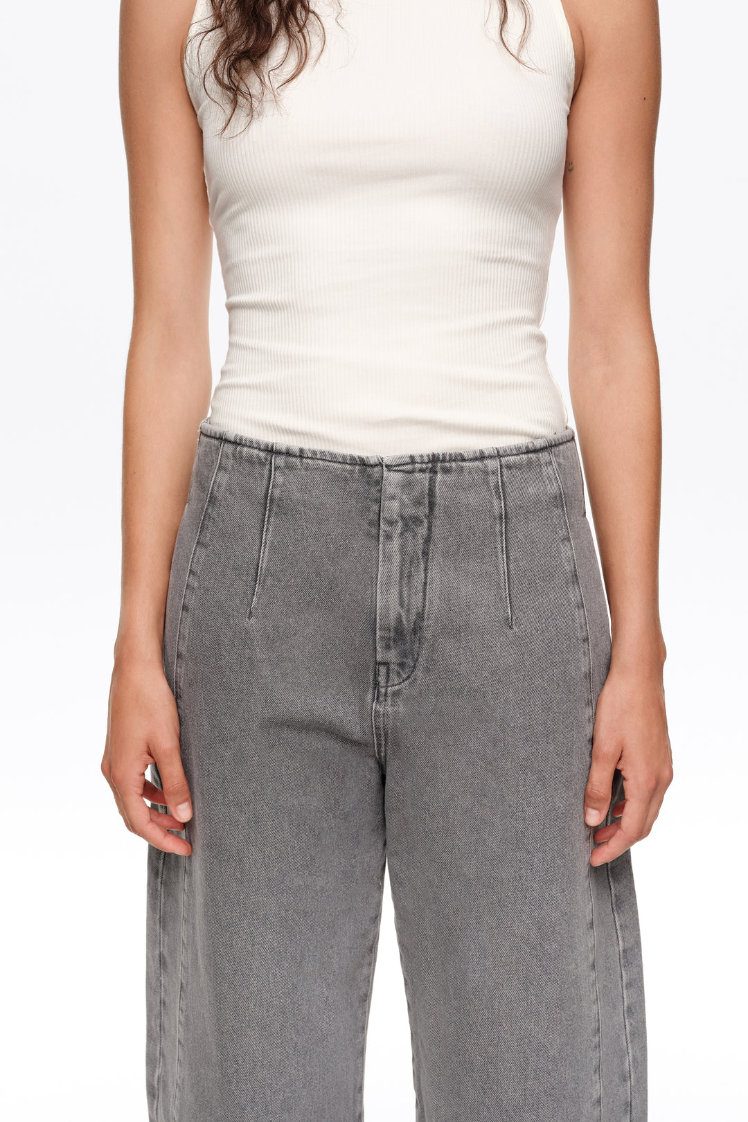 BARREL - Gray washed denim trousers with buckle