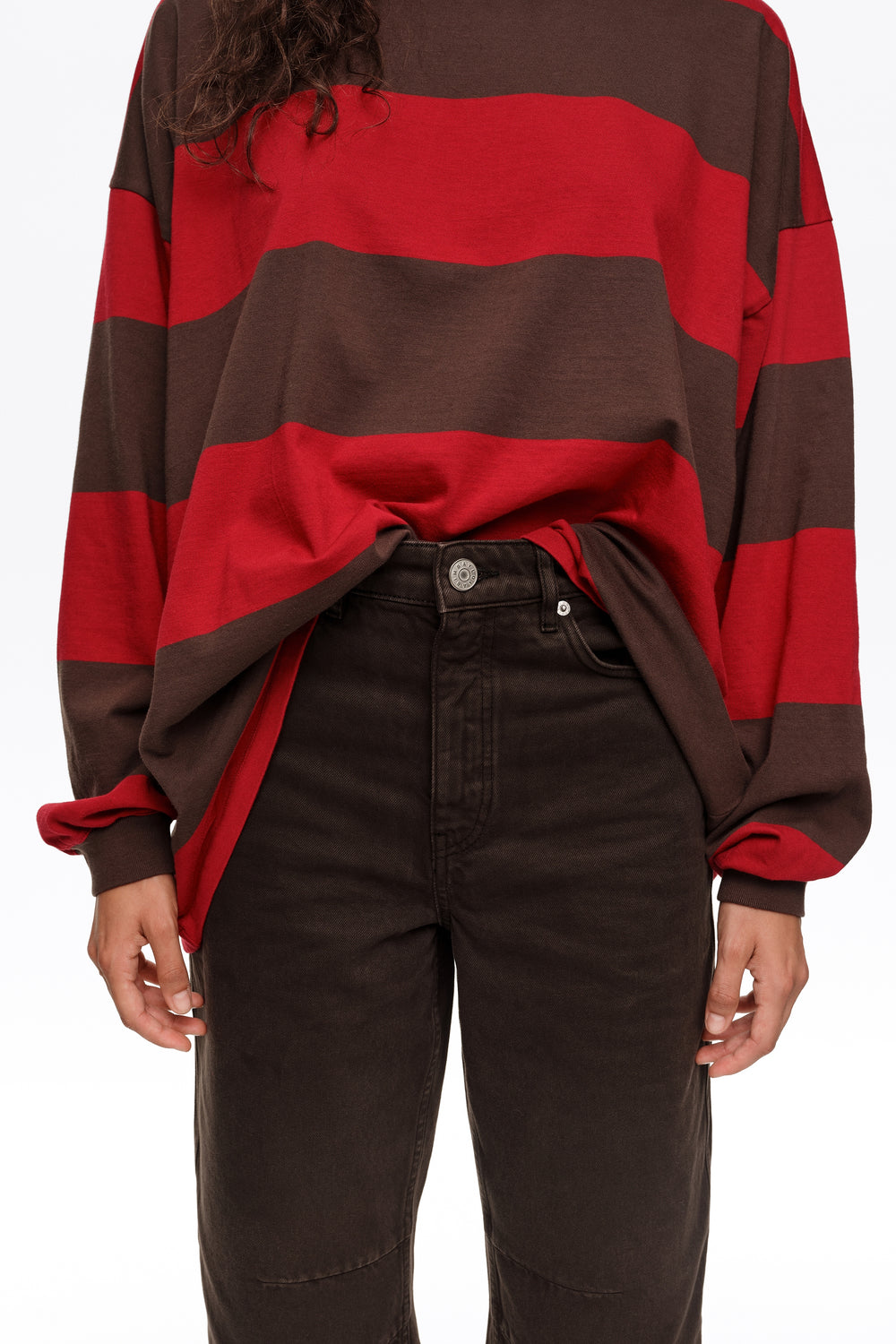 BARREL - Dark brown 5-pocket denim trousers