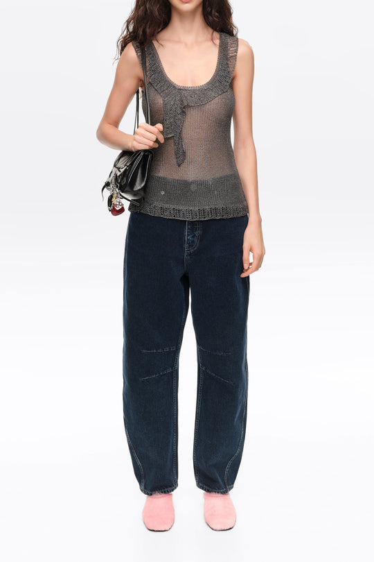 BARREL- Dark blue denim leg 5-pocket trousers