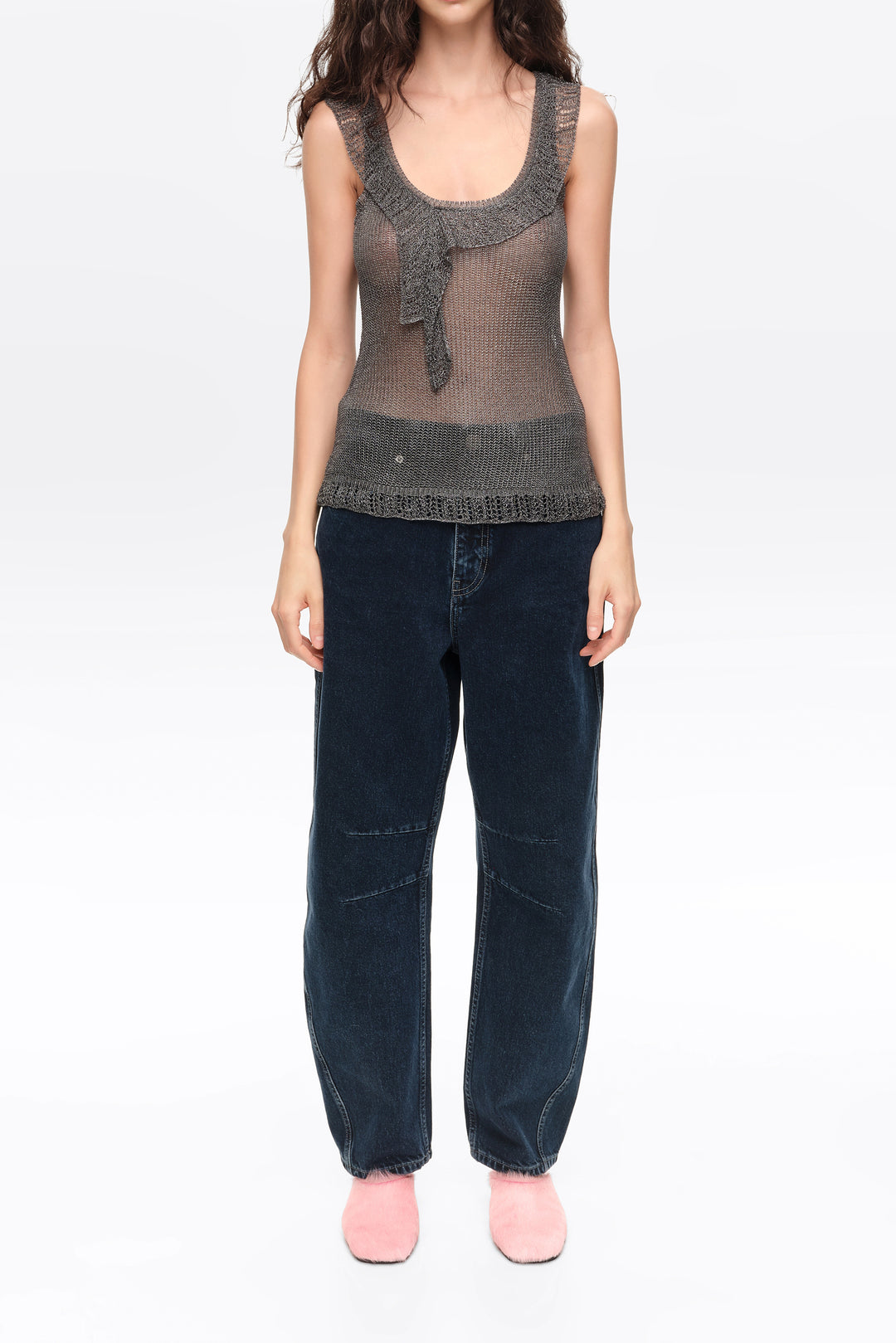 BARREL- Dark blue denim leg 5-pocket trousers