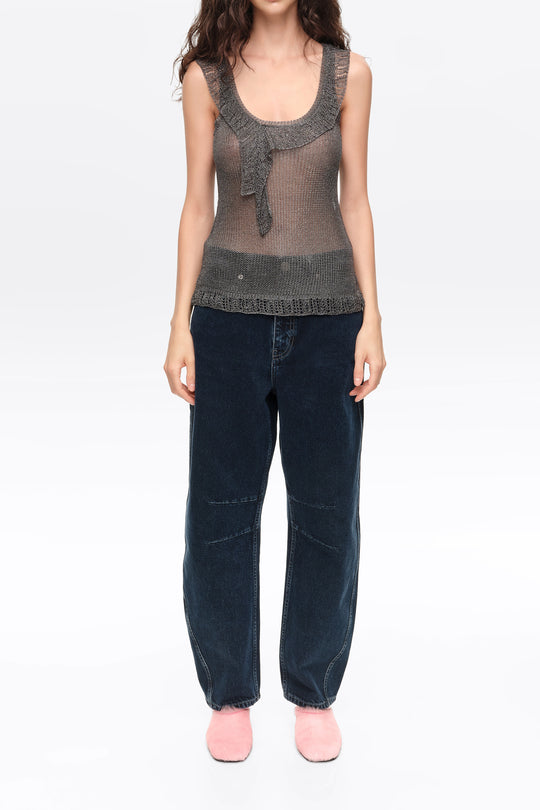 BARREL- Dark blue denim leg 5-pocket trousers