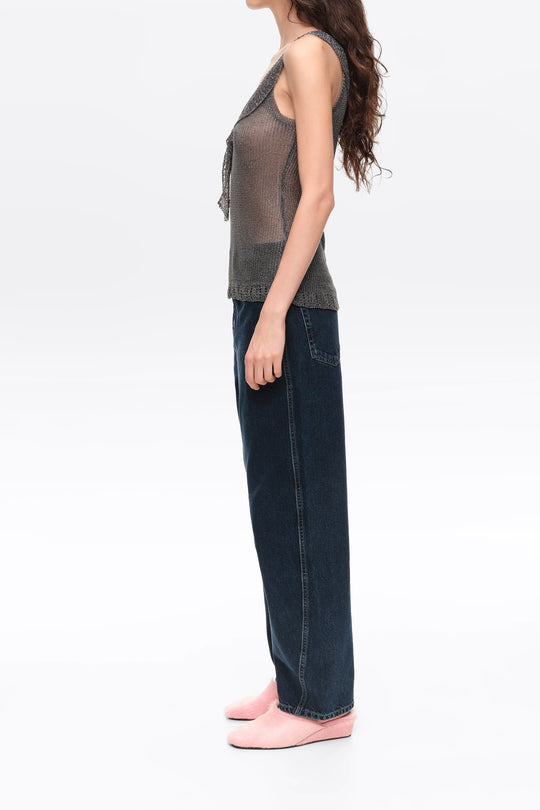 BARREL- Dark blue denim leg 5-pocket trousers