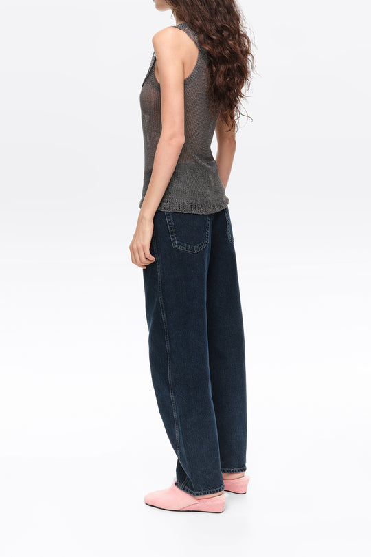 BARREL- Dark blue denim leg 5-pocket trousers