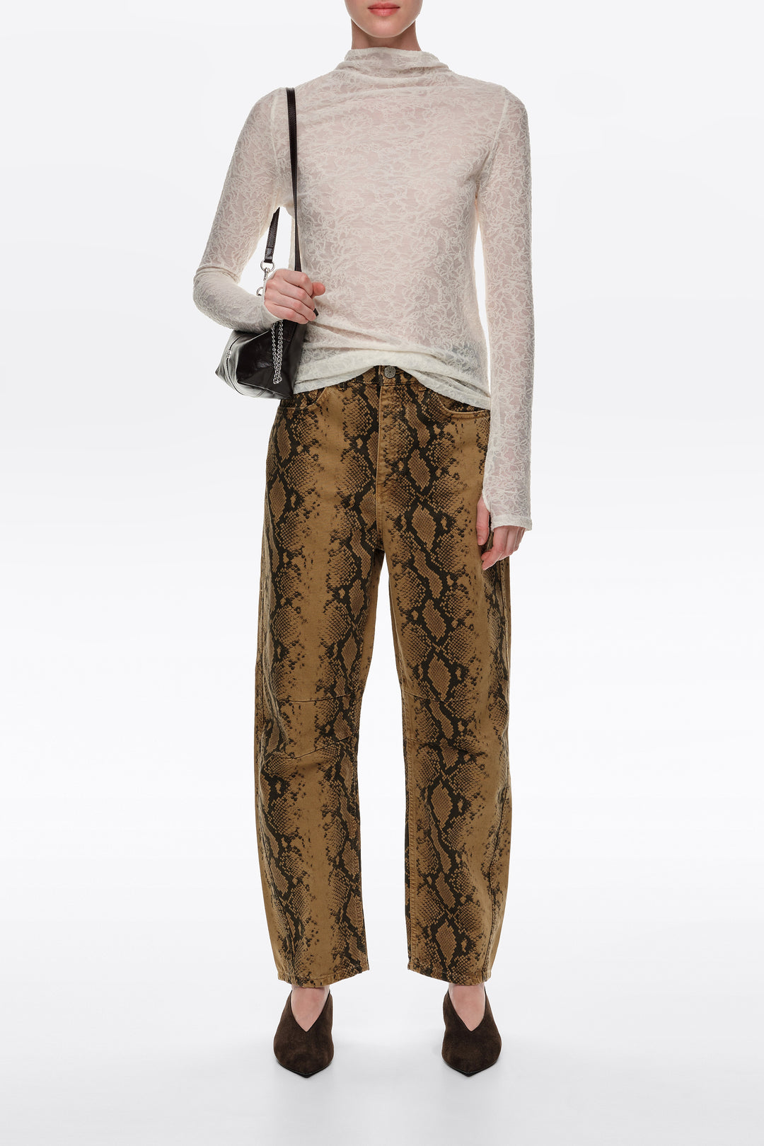 BARREL- Ocher snake 5-pocket denim trousers