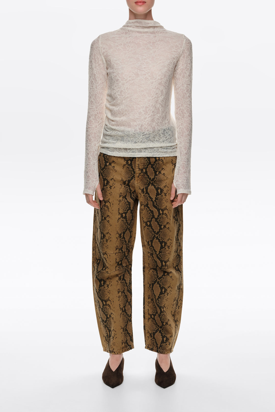 BARREL- Ocher snake 5-pocket denim trousers