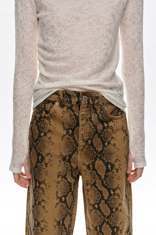 BARREL- Ocher snake 5-pocket denim trousers