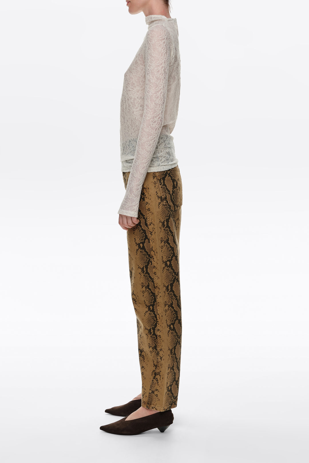 BARREL- Ocher snake 5-pocket denim trousers