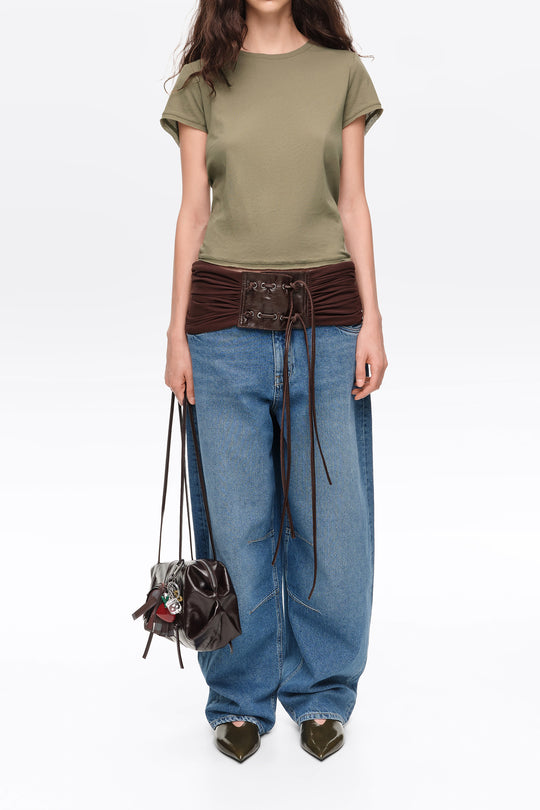 BARREL- Mid-blue denim leg 5-pocket trousers