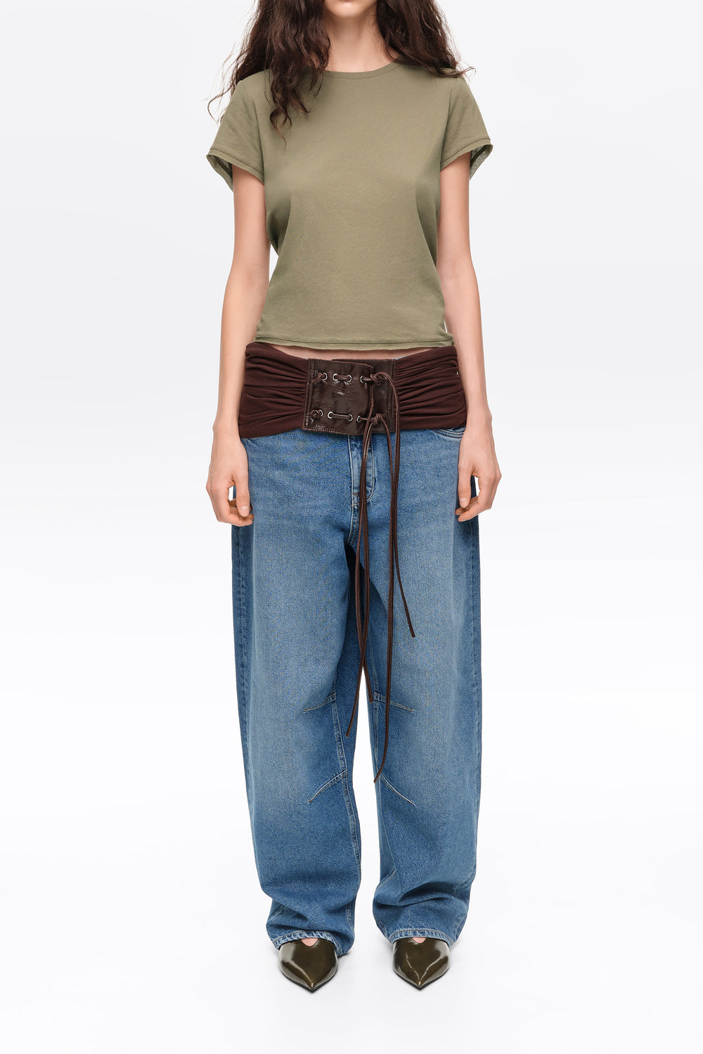 BARREL- Mid-blue denim leg 5-pocket trousers