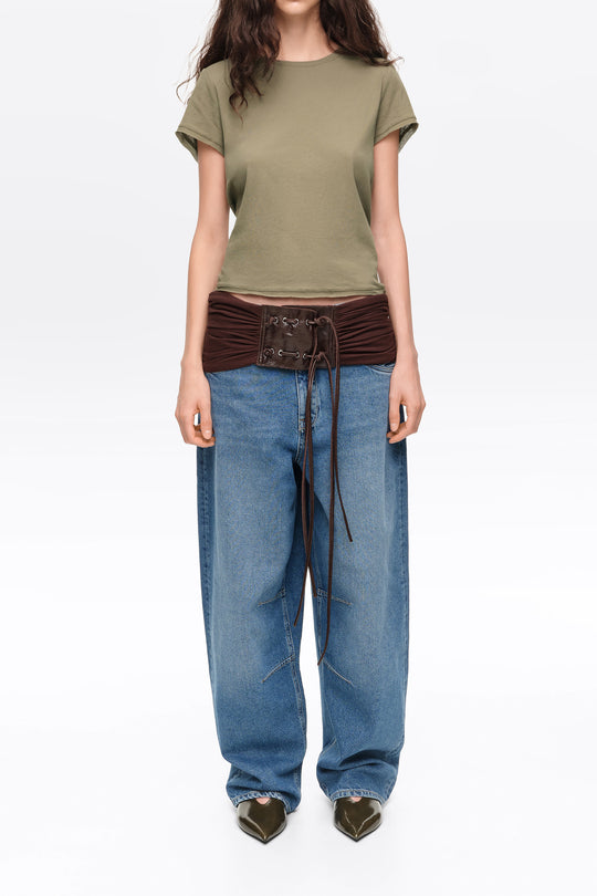 BARREL- Mid-blue denim leg 5-pocket trousers