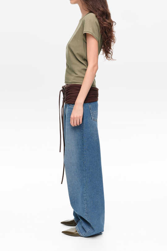 BARREL- Mid-blue denim leg 5-pocket trousers