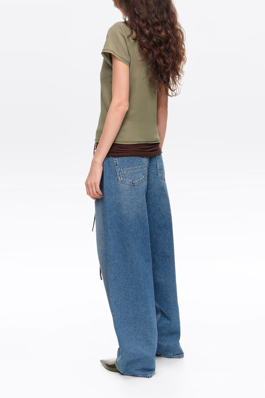 BARREL- Mid-blue denim leg 5-pocket trousers